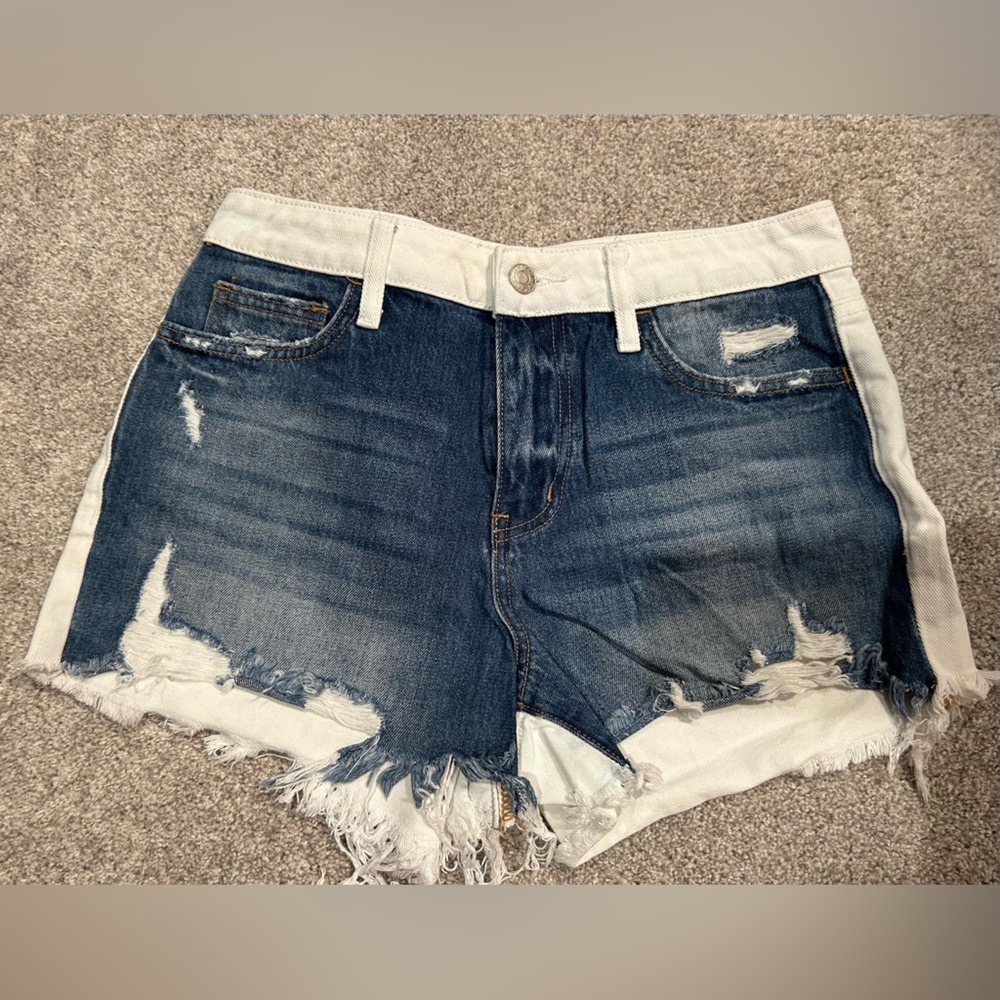 Vervet Blue and White Distressed Jean Shorts